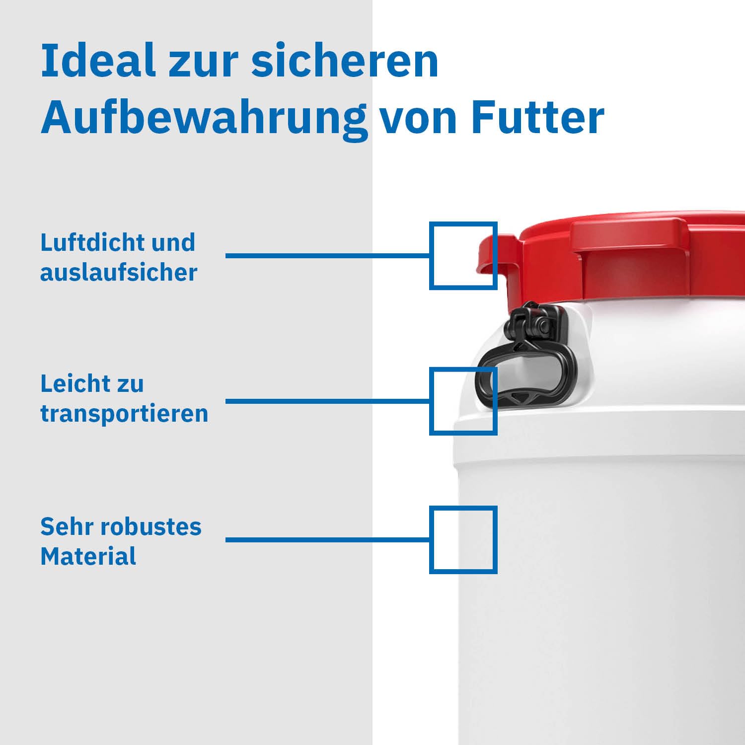 DIE BOX FABRIK Futtertonne für Tierfutter mit Deckel & Schaufel | Große Öffnung | Tierfutterbehälter | Futtercontainer | Futterbox | HDPE | Top-Qualität (6 Liter)