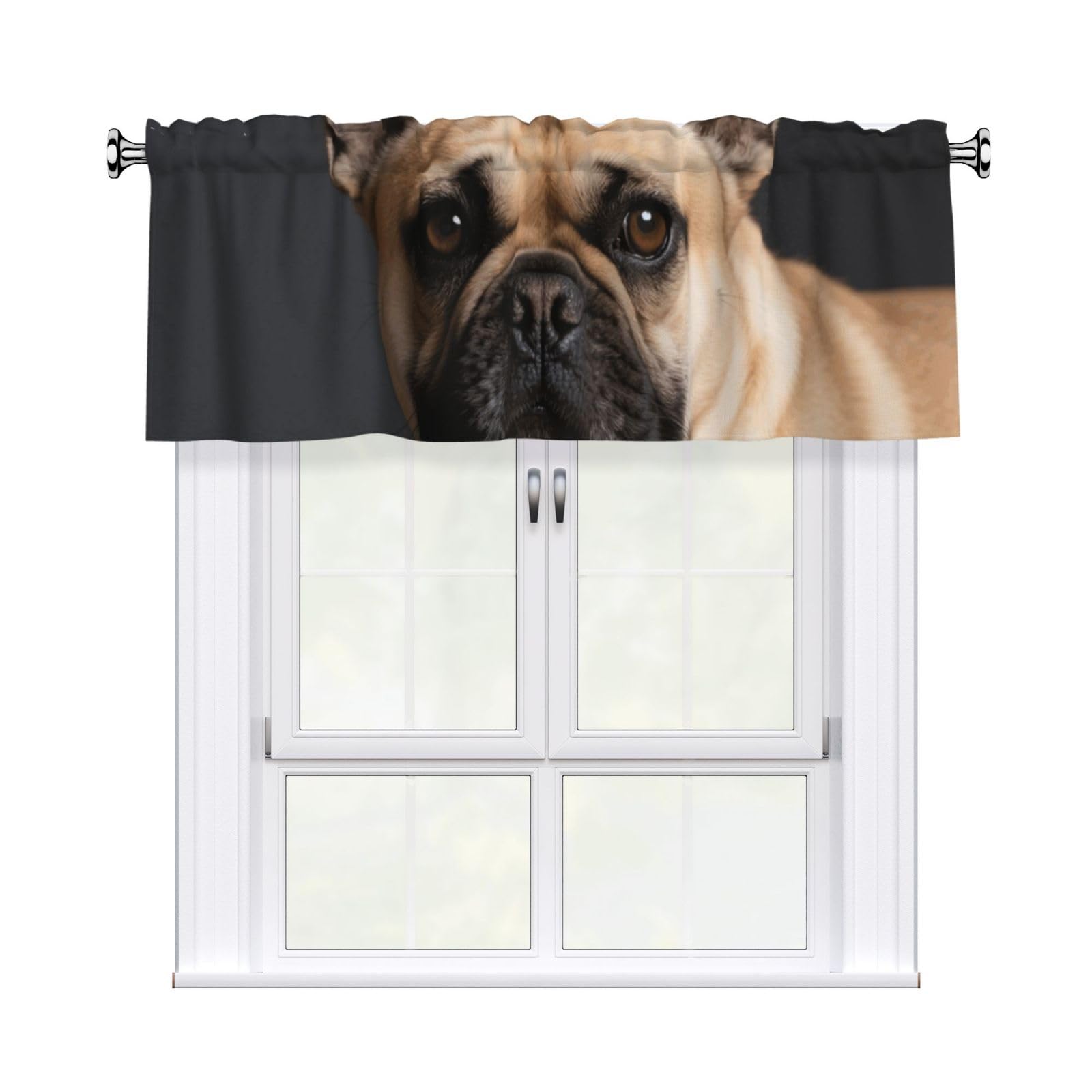 FekiLoot Dog Curtain Valance for Windows, Kitchen Window Valances Rod Pocket Window Treatments Short Curtains Drapes for Bathroom Bedroom Cafe Decor 54x18inch 1 Panel