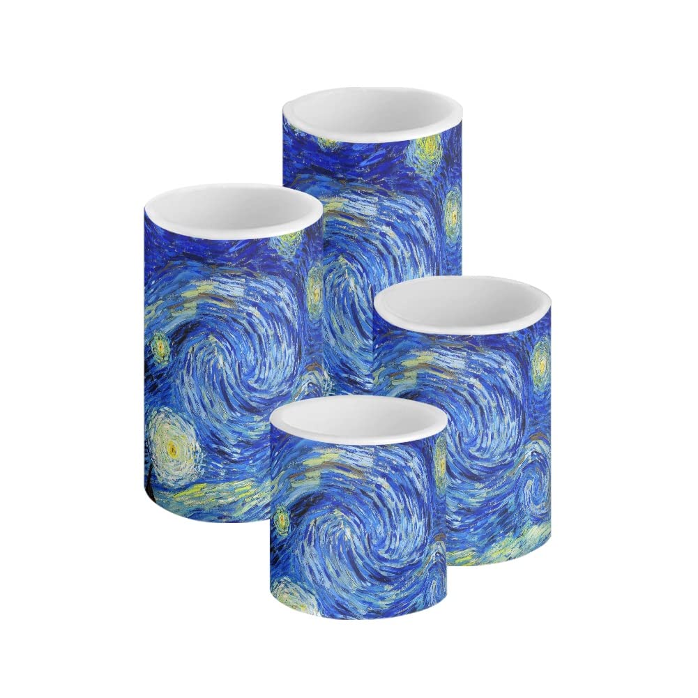 HUGS IDEA Starry Night - Van Gogh - Velas eléctricas parpadeantes sin llama LED con pilas y luz amarilla cálida [amarillo cálido]