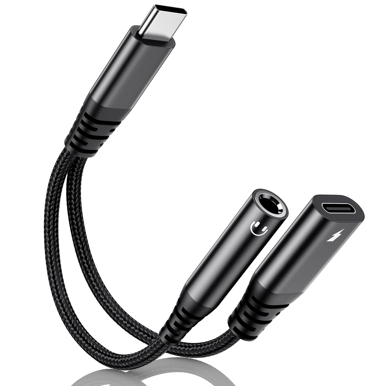 60W Klinke auf USB C 3,5mm Adapter, 2 in 1 Kopfhörer Adapter und Laden, USBC zu Schnellladung Aux Audio für iPhone 17 16 15 Plus Pro Max Air, iPad Pro Mini, Samsung S25 S24 S23 S22 ltra, Google usw