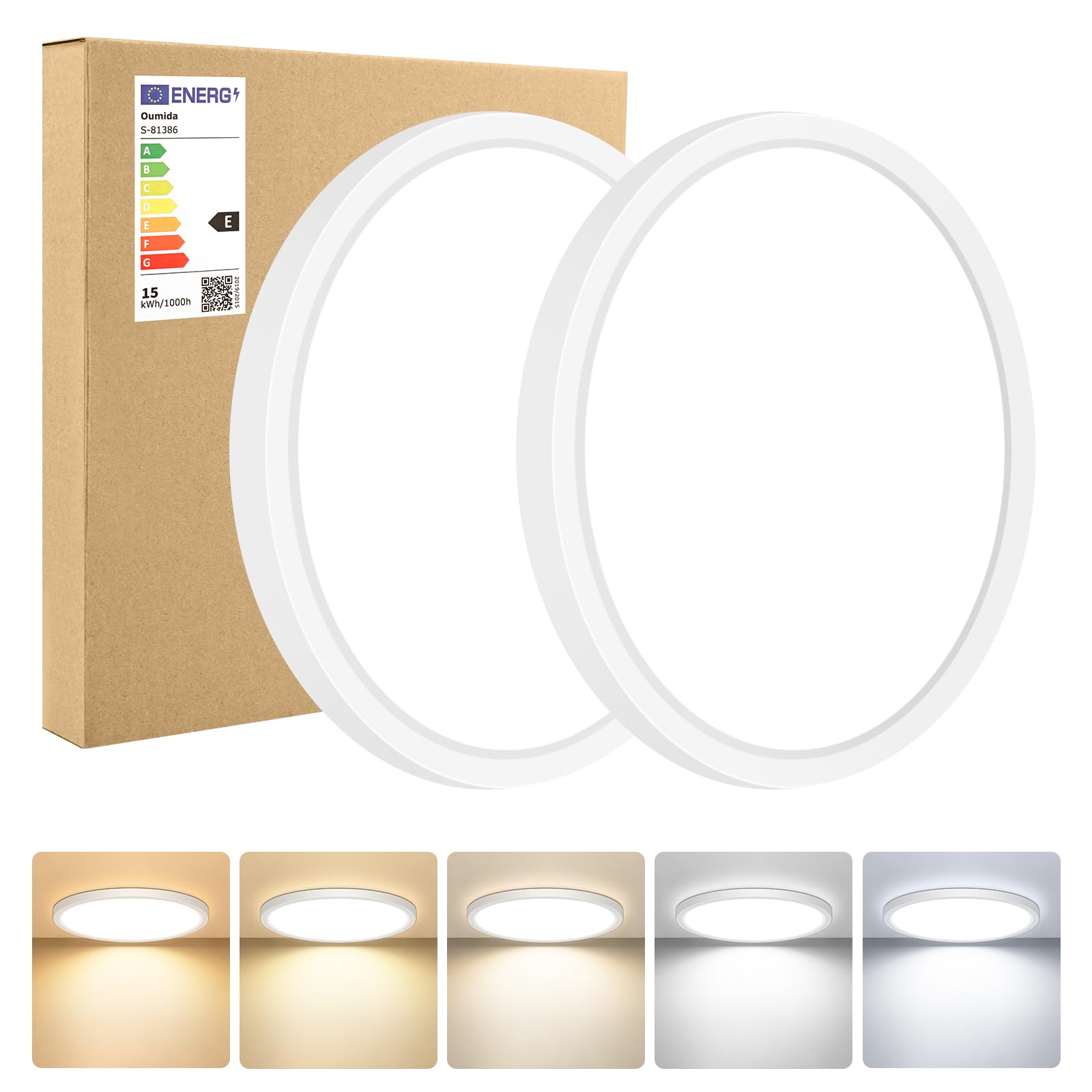 Zoye Bathroom Light, 3000K/4000K/6500K 5 Color Temperature, Waterproof IP44, Small, Round, Modern, Flush Ceiling Light for Bathroom, Kitchen, Bedroom, Hallway and More (White, 18cm-2 Pack)