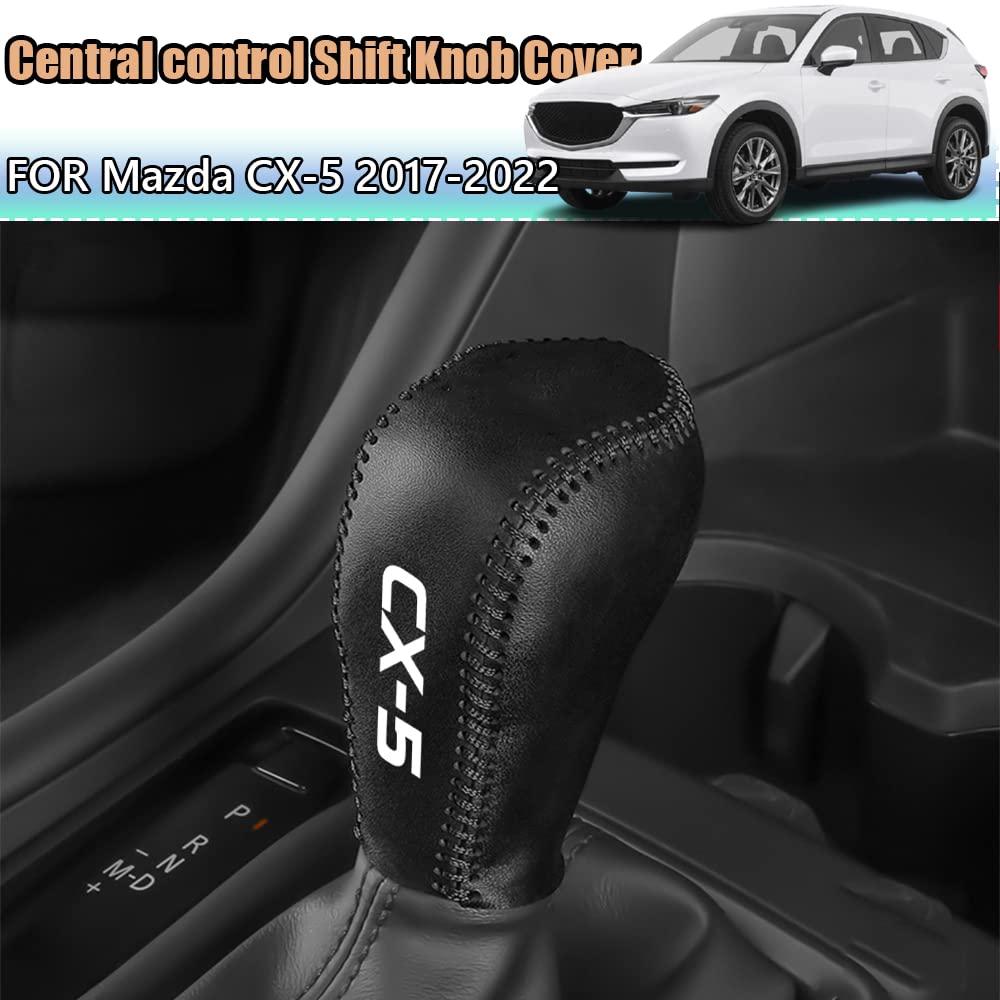 Kakash Custom Interior Accessories for Mazda CX-5 2017 2018 2019 2020 2021 2022 Leather Automatic Gear Shift Knob Cover,Transimission Boots Shift Lever Leather Sheath(Red Stitches)