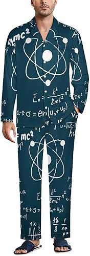 Physics And Mathematical Science Formula Men's Pajamas Set Soft Loungewear Pjs Long Sleeve Cuban Shirt with Pajama Pants