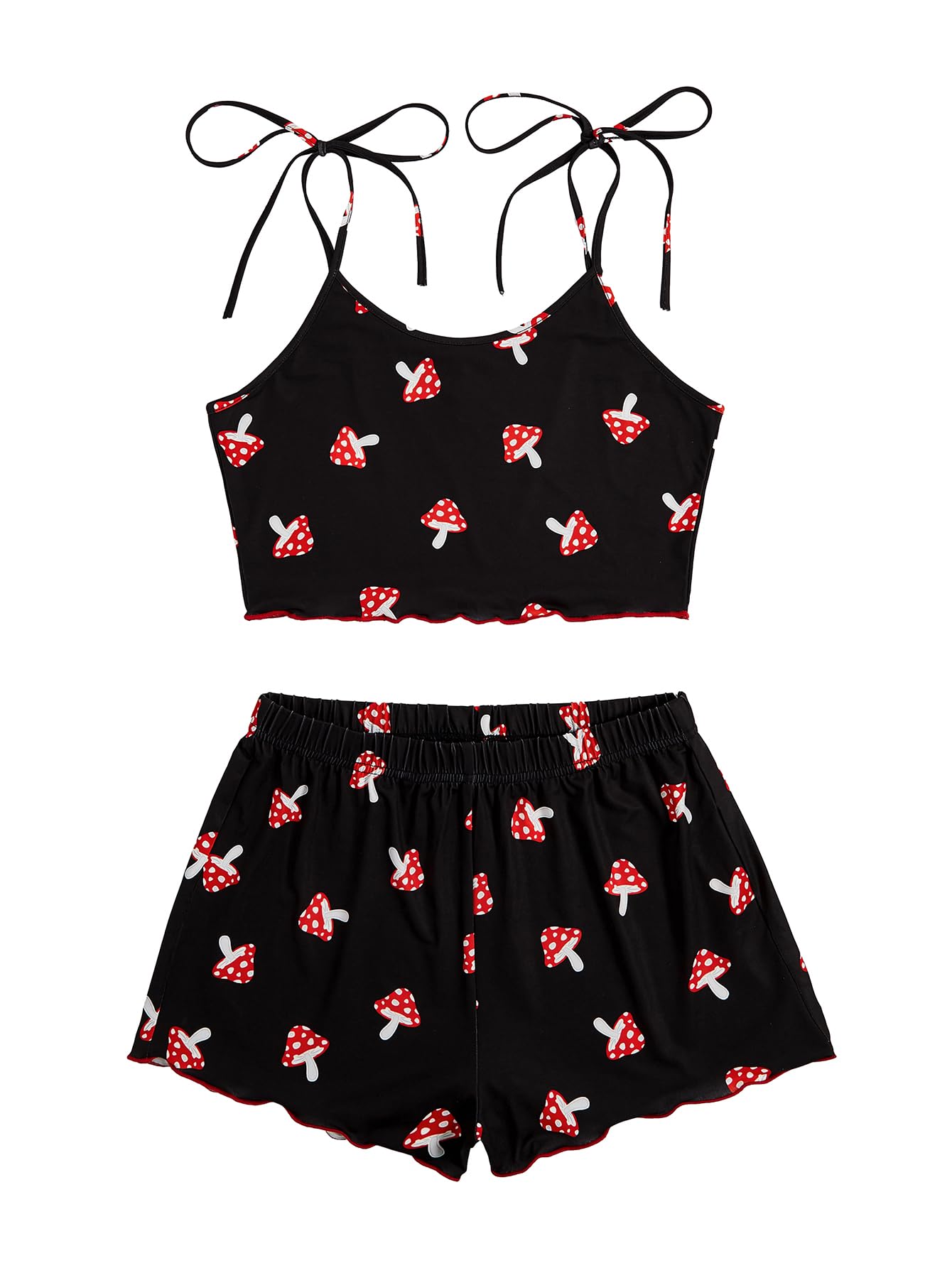 SweatyRocks Women's Summer Contrast Lace Cow Print Cami Top and Shorts Sleepwear Pajamas Set