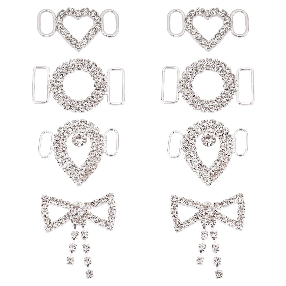 GOMAKERER8pcs 4 Styles Rhinestone Lace-Up Pendants, Shoe Accessory Alloy Decorative Metal Removable Lace Decoration with Rhinestones Lace Buckle for Casual Shoes Gymnastics