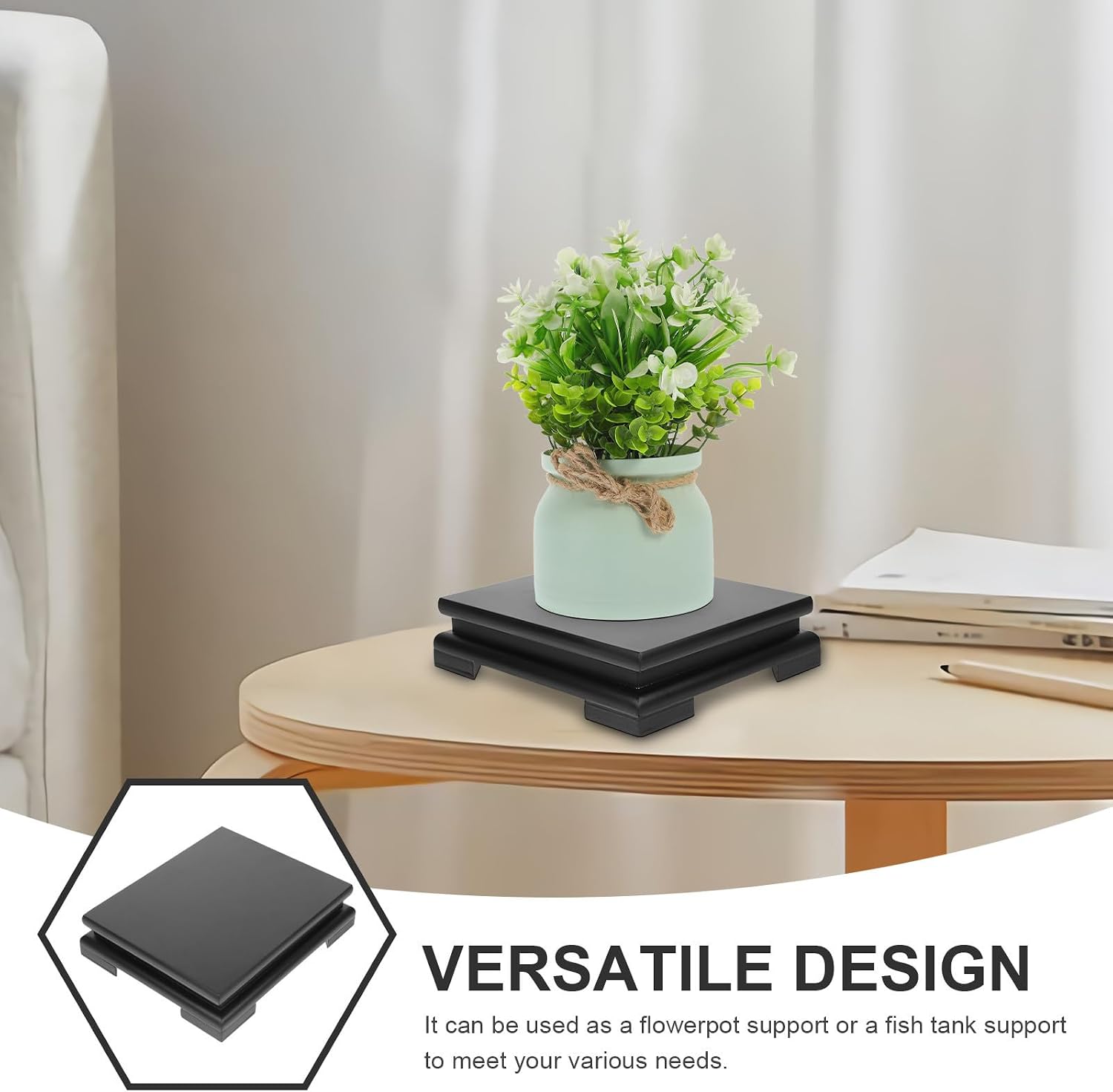 Baluue Rectangular Wood Pedestal Stand for Plant Pot and Fish Tank image 3