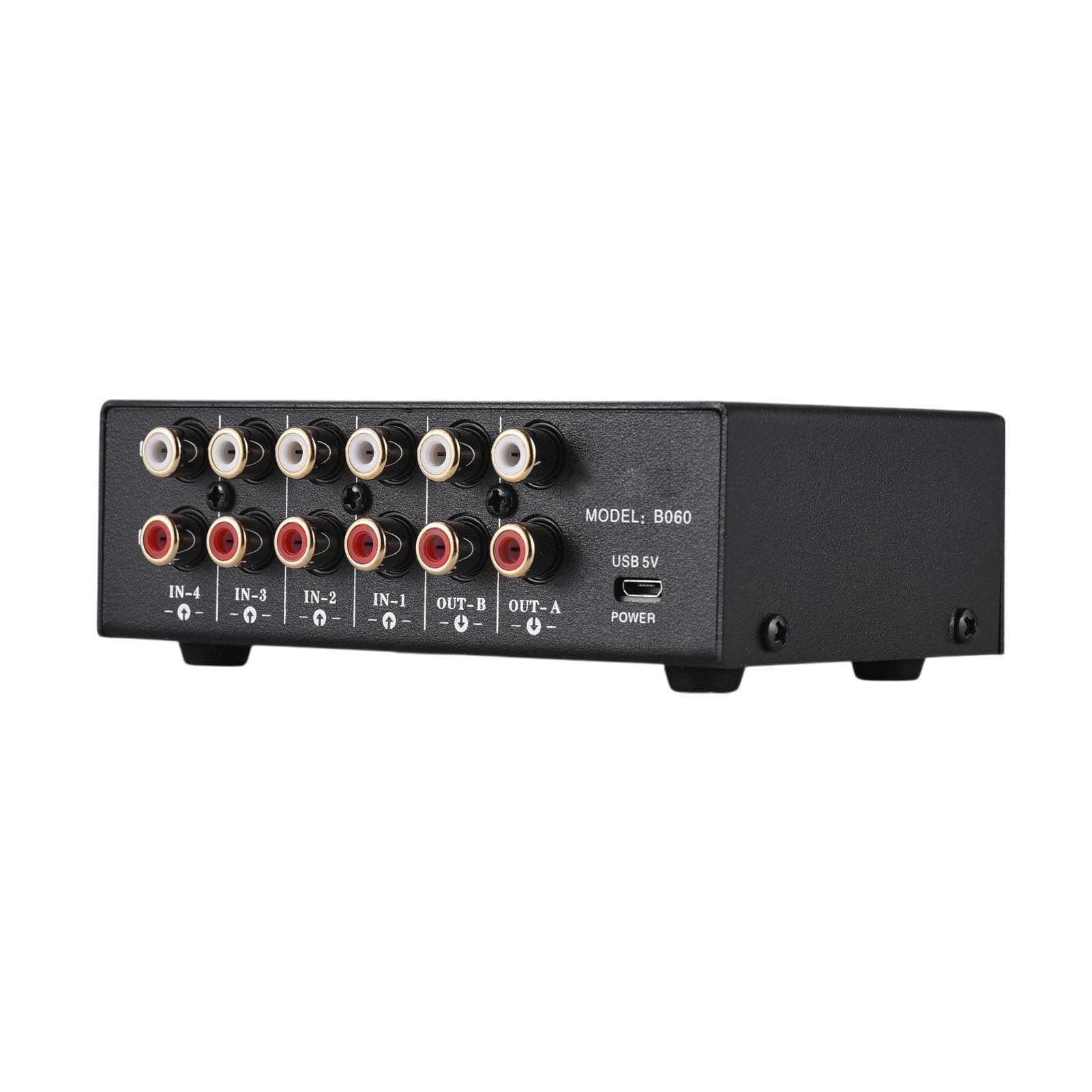 Generic Commutatore di Selezione della Sorgente 4-in-2-out Interfaccia Plug and Play per TV Lettore CD MP3, Connessione Placcata in Oro, Telecomando per Un'esperienza di Ascolto Senza Interruzioni