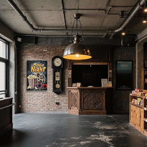 Miniatura 5 de CGXLB Póster de película retro de cine nocturno para pared, lienzo impreso con cubo de palomitas de maíz y gafas 3D, decoración de cine para cine en