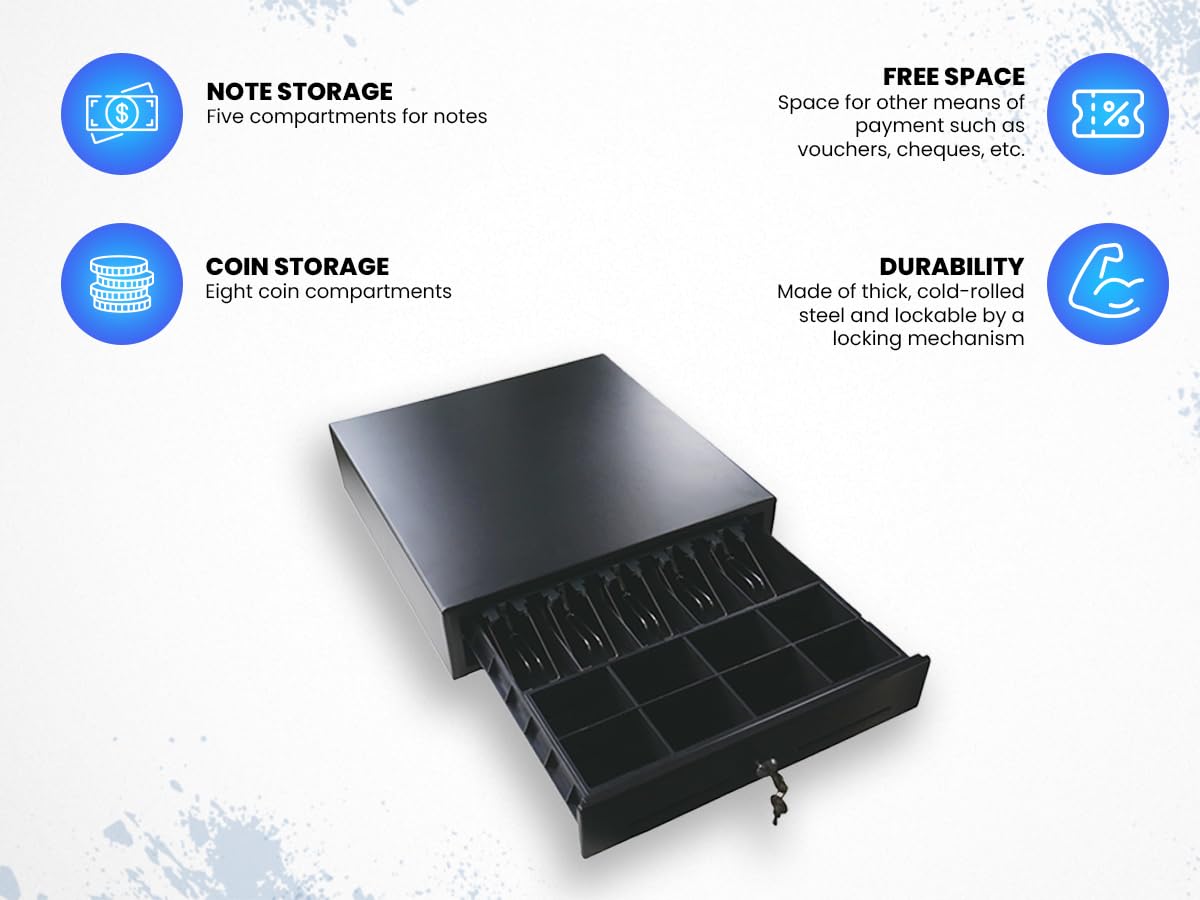 HDWR HD-KER41 Cassetto cassa, 5 banconote e 8 monete, acciaio | Portamonete scorrevole, acciaio spesso, economico e resistente, per negozio e ristorante