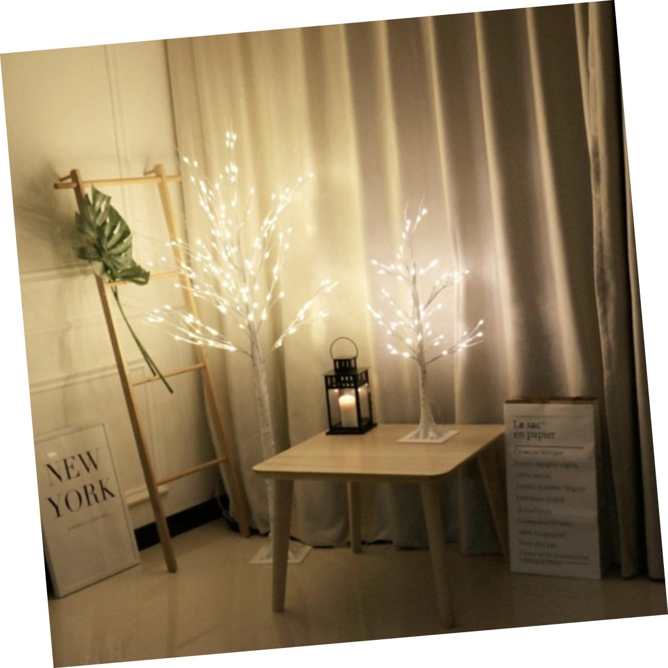 2Pcs Simulation Birch Tree Lamp Tabletop Decorative Light with LED Bulbs USB Powered Party Decor for Indoor Ambiance and Home Decoration