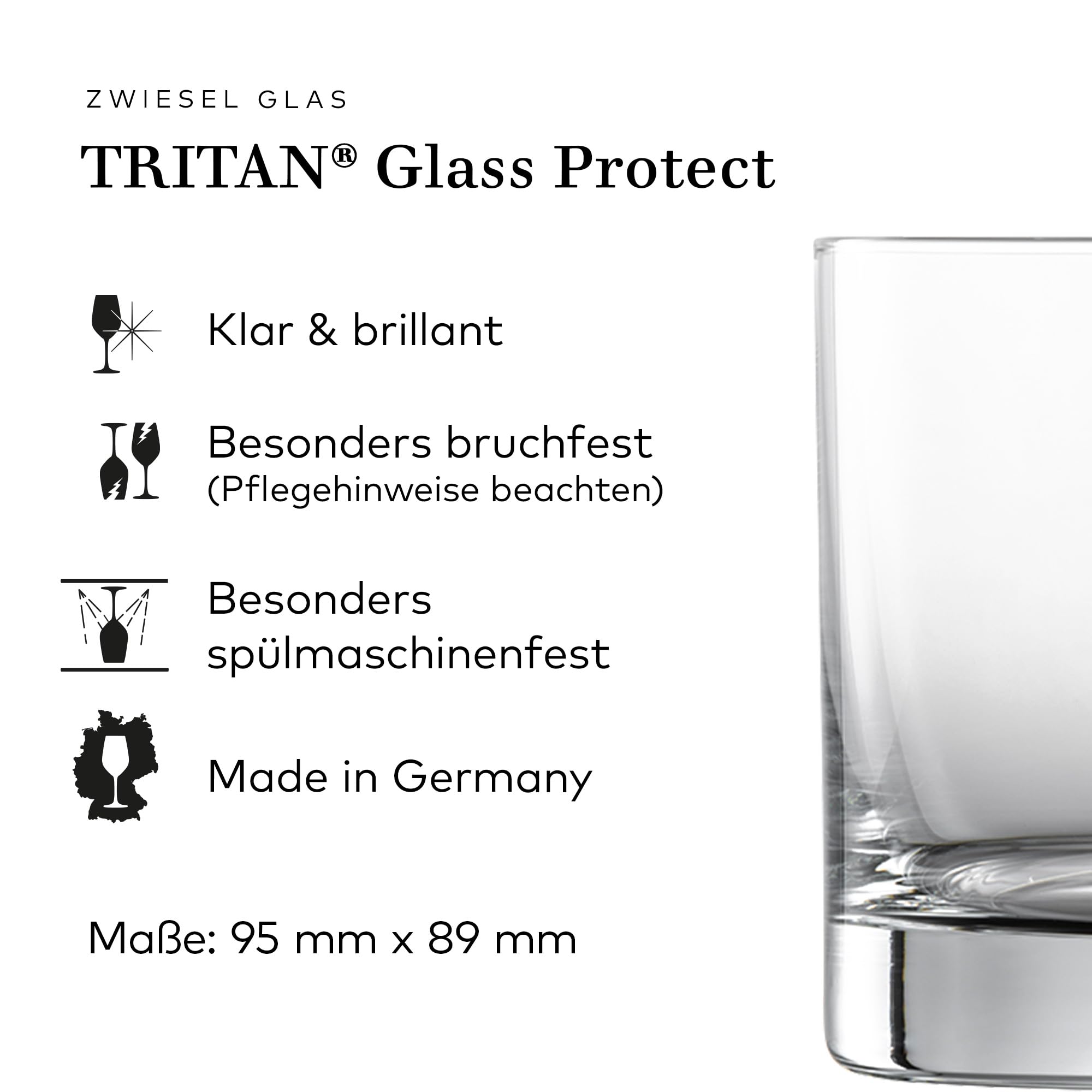 Zwiesel Glas Tavoro 122420 Lot de 4 grands verres à whisky en verre de haute qualité Hauteur 9,5 cm Diamètre 8,9 cm Volume 400 ml