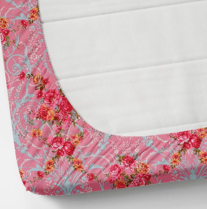 Image of 210 TC Glace Cotton Soft Flower Design Printed Fitted King Size 72x78x10 inches Bedsheet Set Lightweight & Durable All Season Comfort 1 Bed Sheet with 2 Pillowcase 17x27 inches - Pink