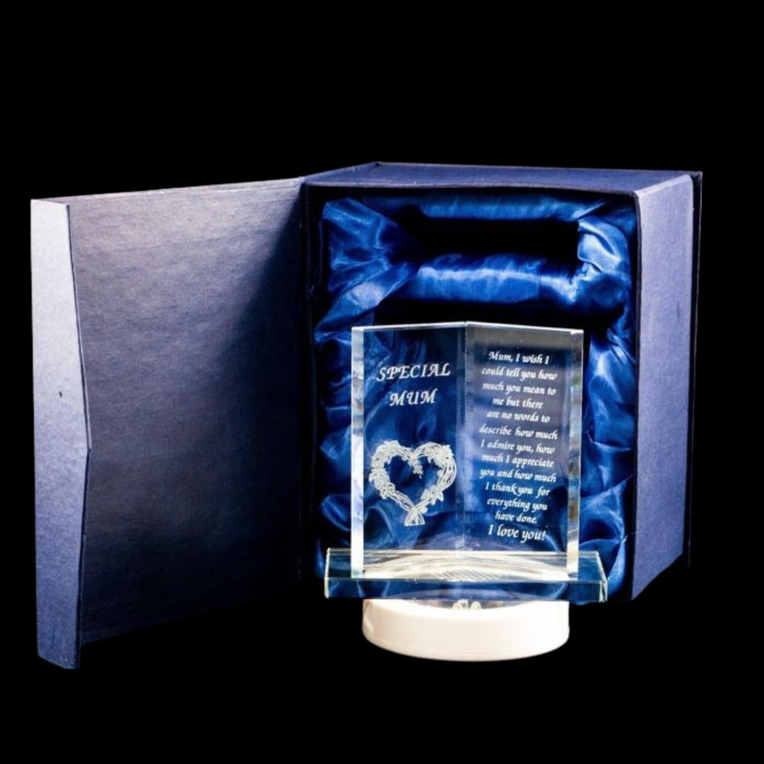 HomeZone Sentimental Glass Book Plaque With LED Light Love Friend Mum Dad Unique Present Gift for her Woman Present Special Mum