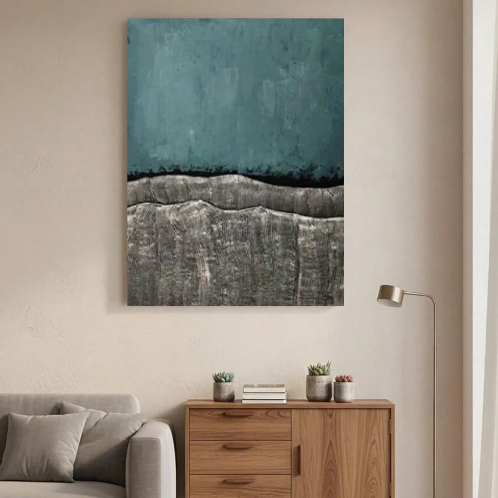 TZKBDMA Modern Abstract Canvas Art Prints - Teal And Gray Wall Decor With D Layers, Perfect For Living Room, Bedroom(50x70cm/Without frame)