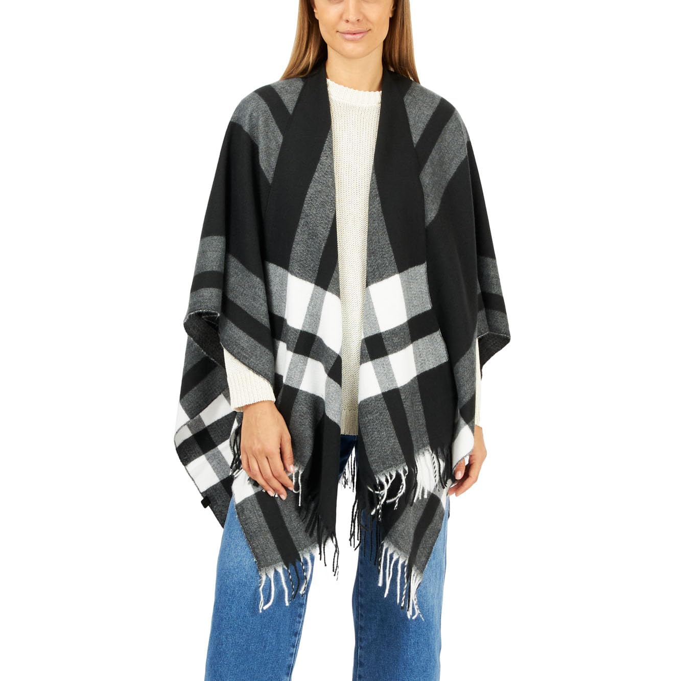 Women's Shawl Wrap Poncho Ruana Cape Cardigan Sweater Open Front for Fall Winter Spring