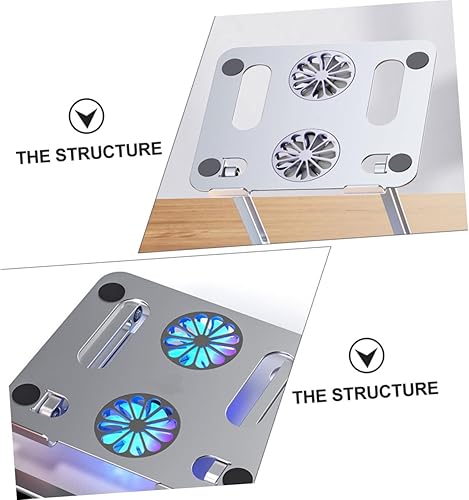 Miniatura 4 de TEHAUX Soporte enfriador ajustable de doble ventilador para laptop con marco de aleación de aluminio ventilado, elevador ergonómico ajustable en