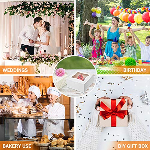 COYMOS Cake Boxes with Window-25 PCS 6x6x3\" White Bakery Boxes Square Cake Box with Transparent Window, Auto-Popup Disposable Cake Paper Box for Cupcake, Cookies, Pie, Donuts and Other Pastries - Thumbnail 2