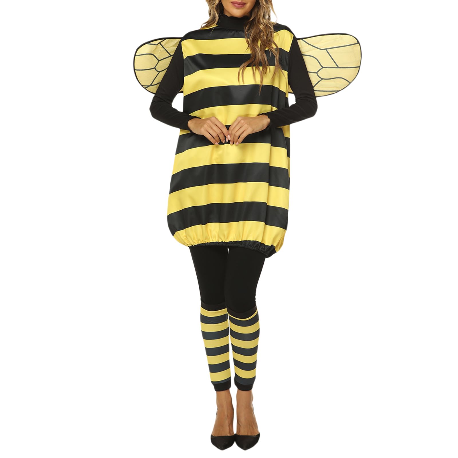 HzDazrl Women Sexy Fairy Halloween Costumes Rave Outfit Set Princess Dress Top Skirt Wings Cosplay Festival Clothes Sets (Dress Set Black Yellow, S)