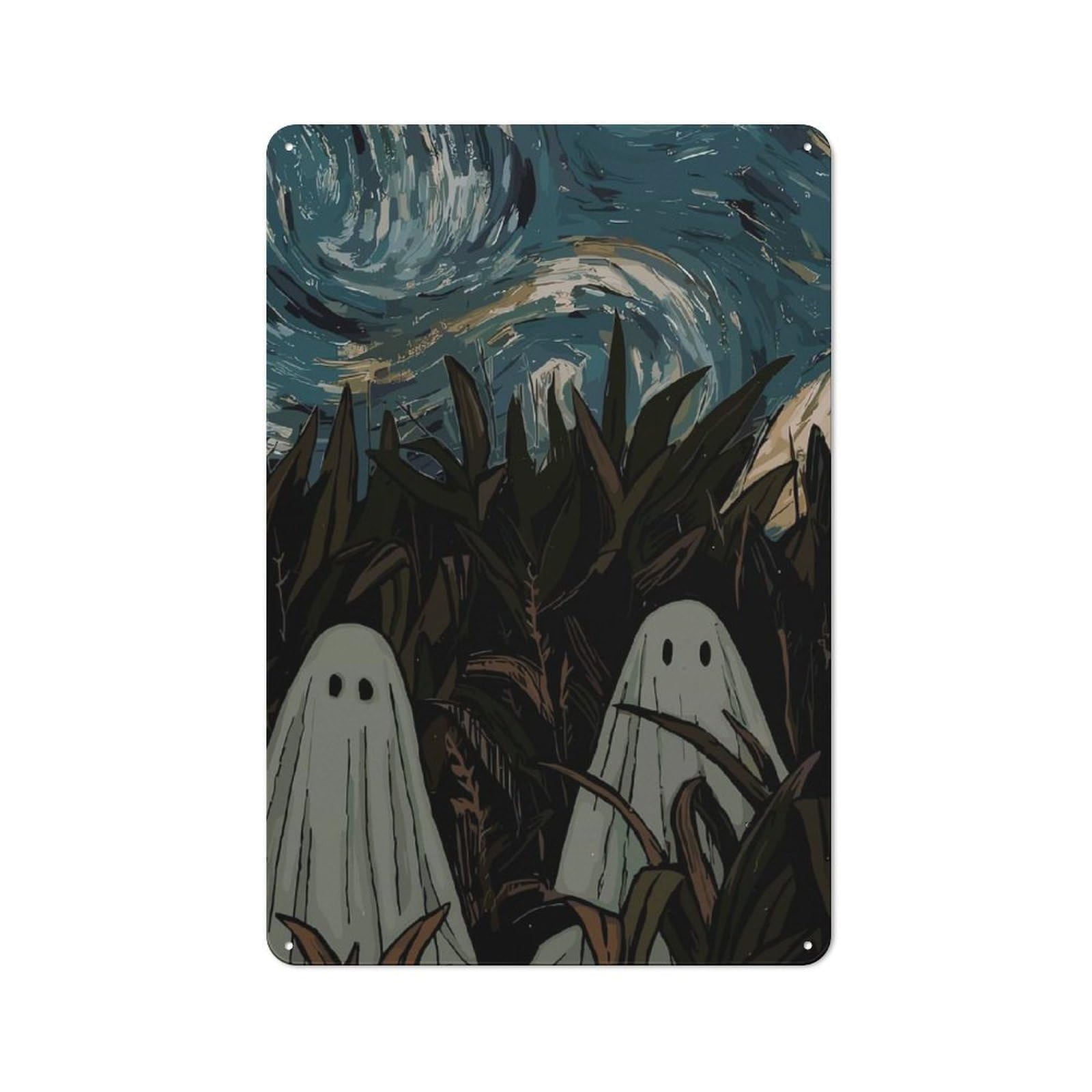 Junmoney Ghosts In A Field, Starry Night Industrial-Style Metal Plaque 30X20cm For Hallway Wall, A Winter Wall Decor Update For Hallway Decor Lovers