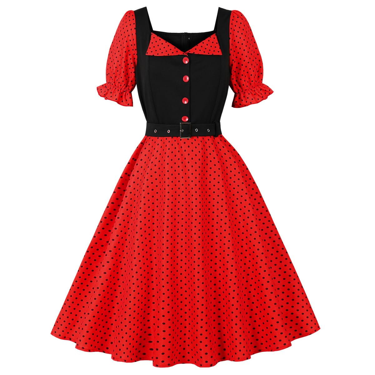 Robe de style années 50 pour femme - Style vintage à pois - Robe de cocktail style années 50 - Patchwork - Rockabilly - Avec ceinture