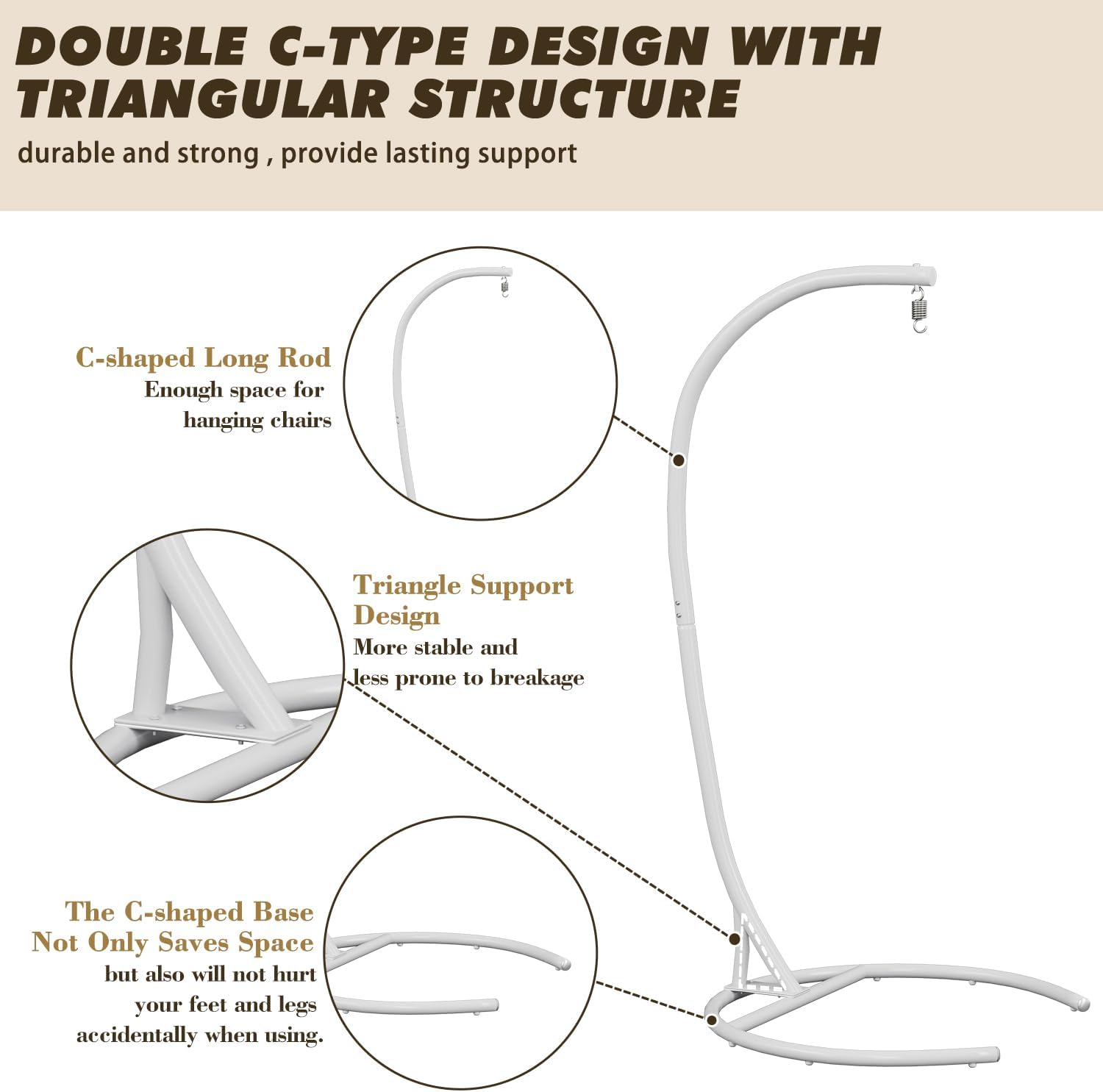 Hammock Stand Only Hammock Chair Stand Only Hanging Chair Stand Only Swing Stand Frame Outdoor Indoor Egg Chair Stand Only C Stand for Hanging Chair Swing Porch Heavy Duty (White) 3 61o12+pYJPL. AC SL1500