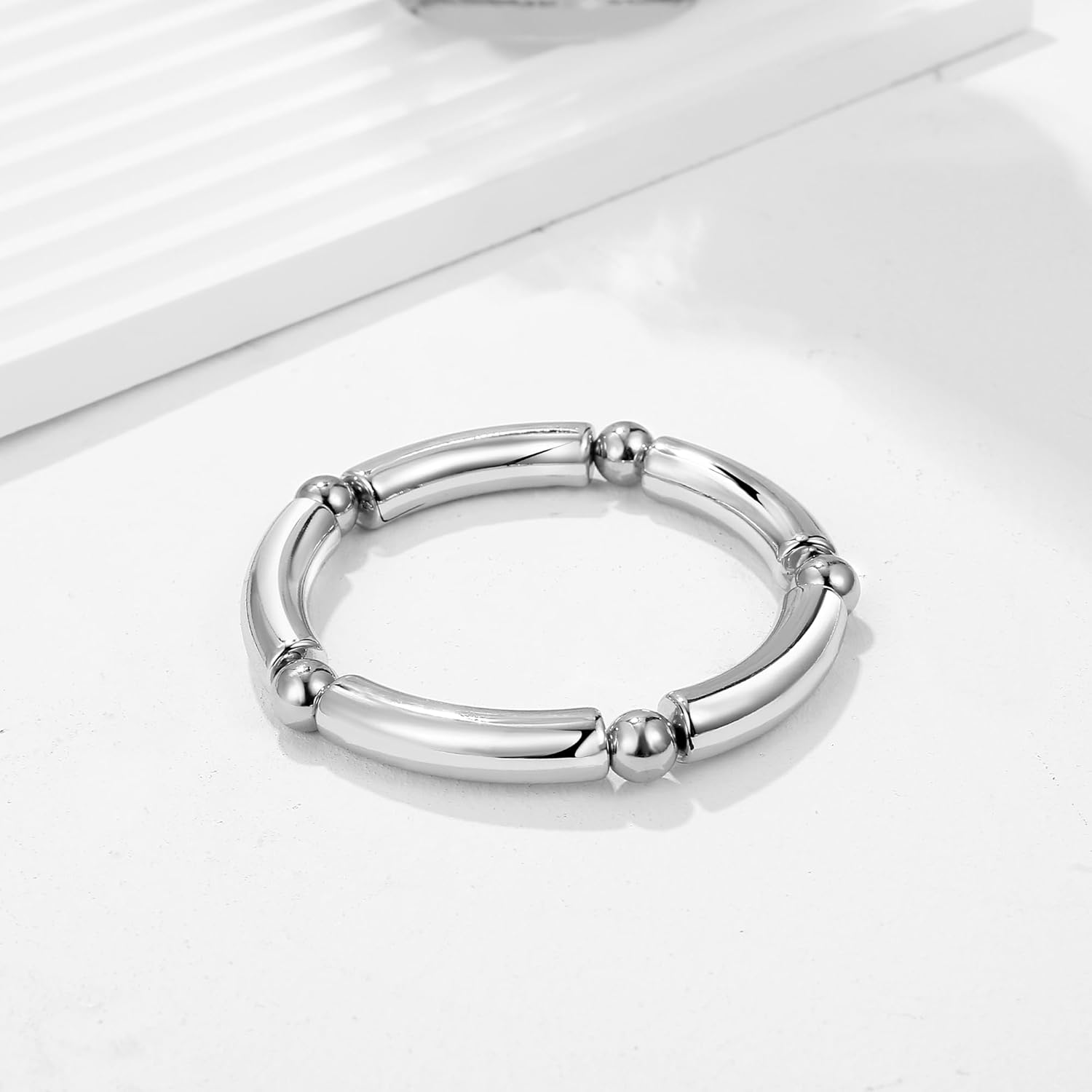 Gold Chunky Bangles Bracelets For Women 14k Gold Plated Stack Layered Curved Bamboo Tube Stretch Bracelets Gift Jewelry - Image 7