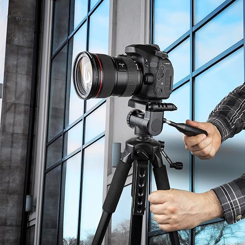 Miniatura 4 de Trípode profesional de 3 vías de cabeza panorámica de 75 pulgadas para Canon 5D Mark III, 5D Mark II, SL1, 60D, 7D, 7D Mark II, T6i, T6, SX510 HS,