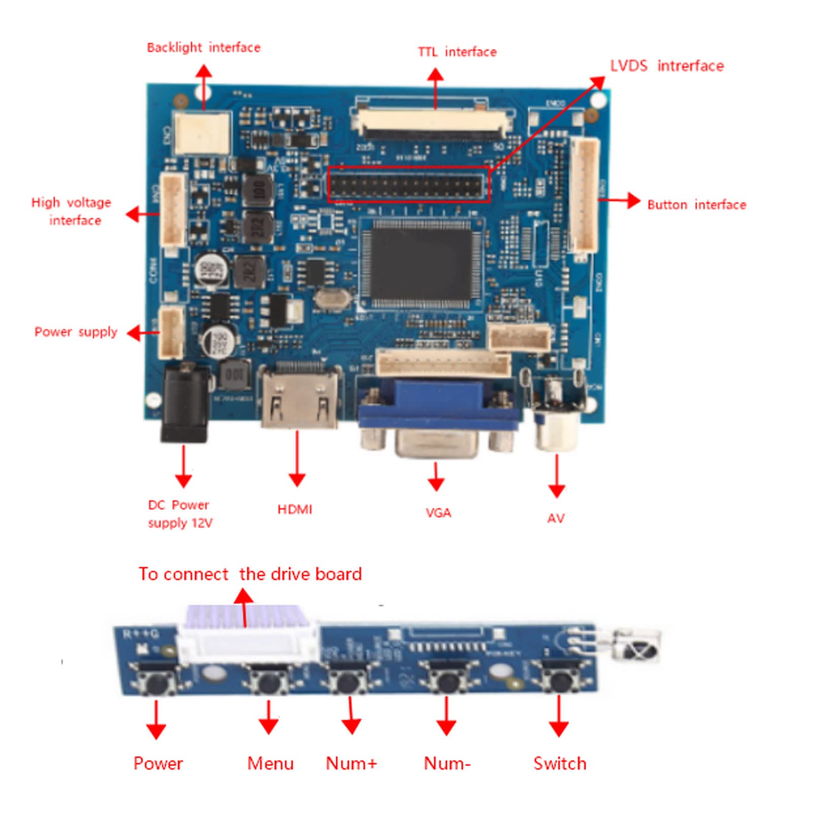 FTVOGUE 7 Pouces 3 LCD TFT Display 1024 * 600 HDMI VGA Monitor Screen Kit (livré sans Batterie)