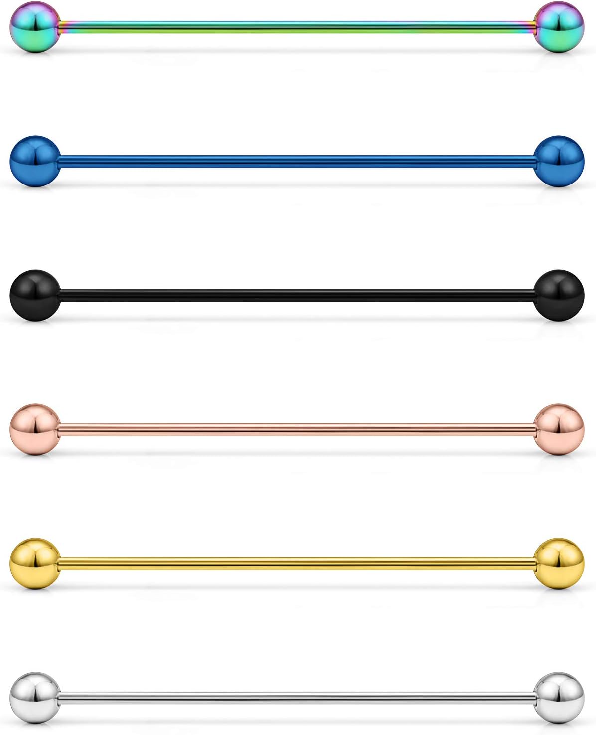 Dyknasz Extra Long Industrial Barbell 45mm (1.77") 16G 14G Surgical Steel Industrial Earrings Piercing Jewelry for Women Men