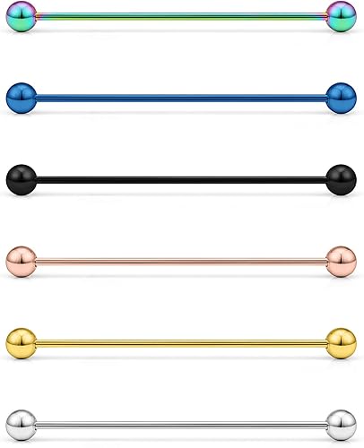 Dyknasz Piercing industrial extralargo de 45 mm 177 16G 14G de acero quirúrgico industrial pendientes piercing joyería para mujeres y hombres