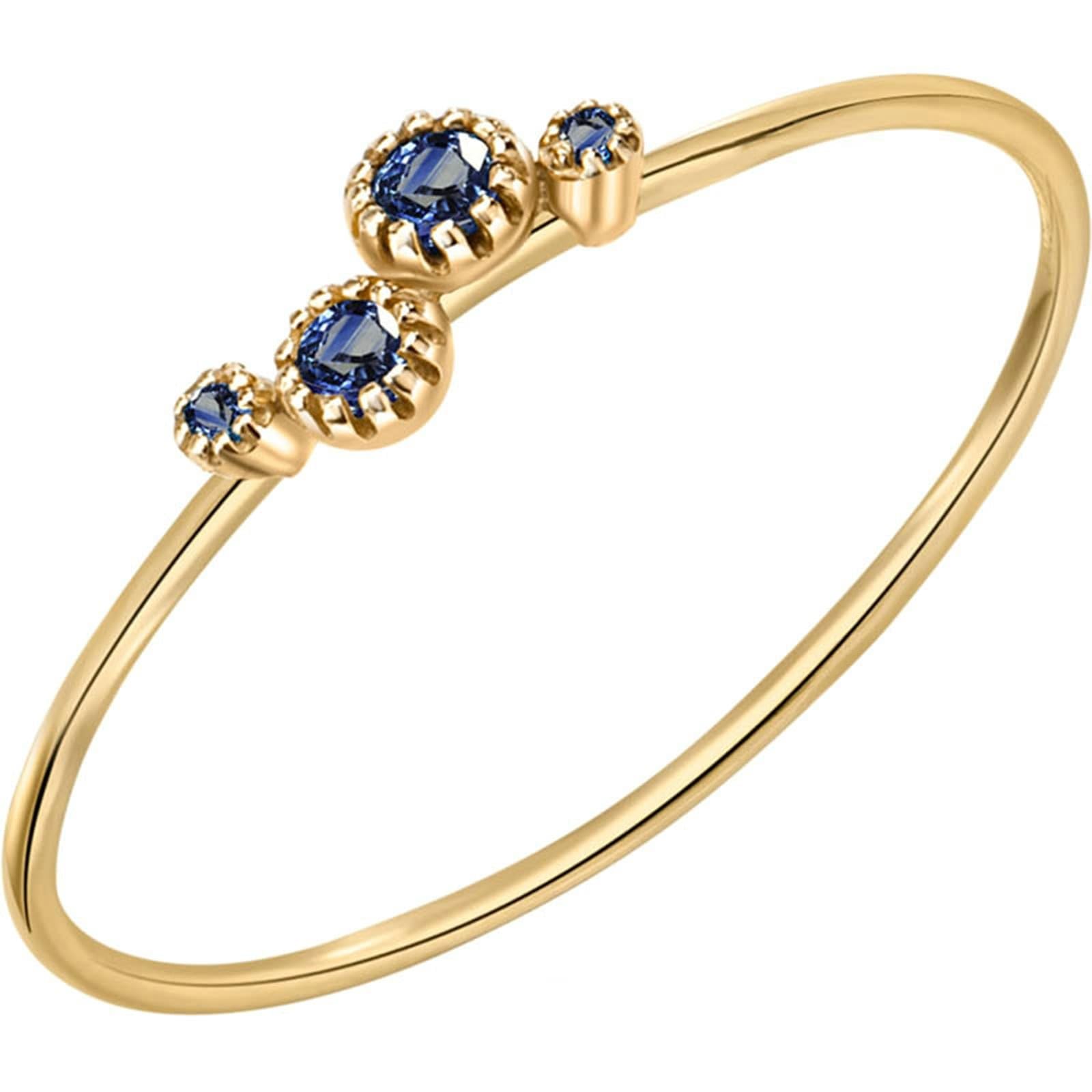 18 Karat Gelbgold Ring Saphir Blau, Eheringe mit Rundem Zirkonia