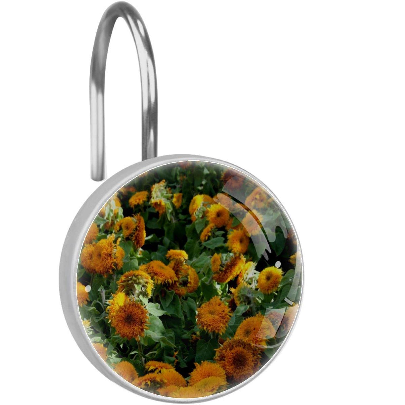 Crochets rideau de douche tournesol en inox et verre cristal transparent | Lot de 12