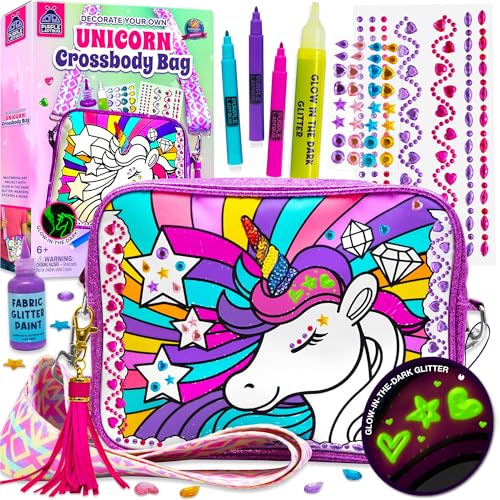 Decorate Your Own Unicorn Crossbody Bag Kit - Unicorn Gifts for Girls Age 6-8, Valentines Gifts for Girls 6 7 8 9 10-12 Year Old Girl - Birthday Gift...