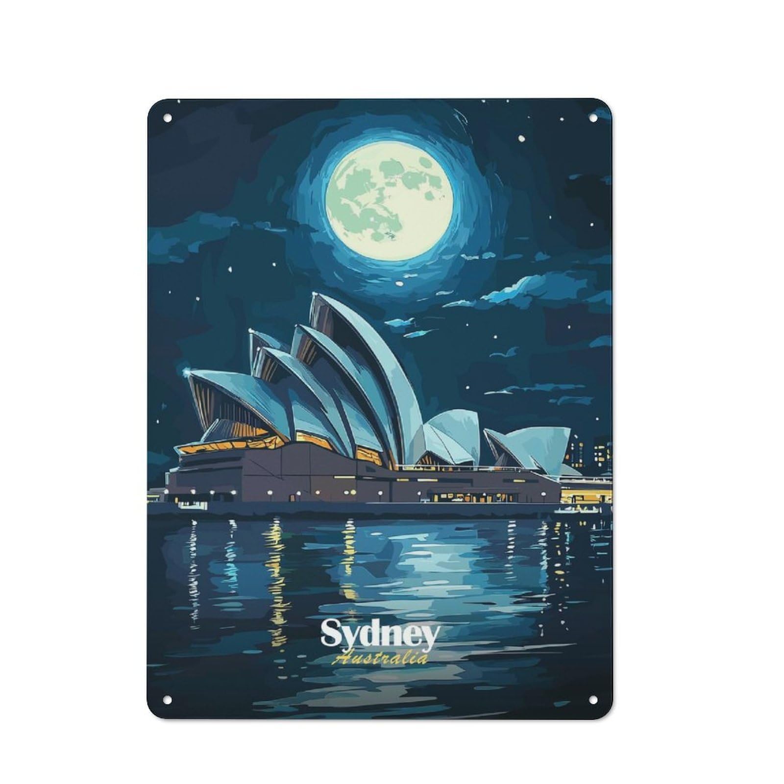 Junmoney Style-24 Sydney Opera House Night Retro Metal Wall Decor 40X30cm, Tin Wall Sign For Coffee Bar, Small Shop Or Dining Room