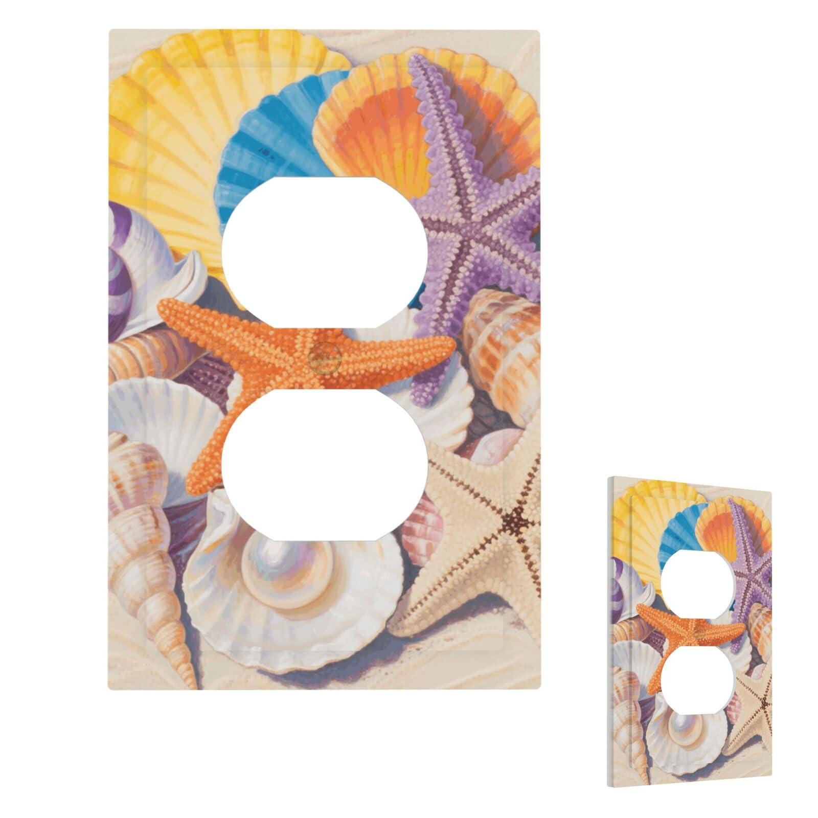 Colorful Seashell And Starfish Wall Plate Cover Modern Decorative 1 Gang Light Switch Cover Unbreakable Receptacle Outlet Covers For Living Room Bedroom Home Decor Duplex