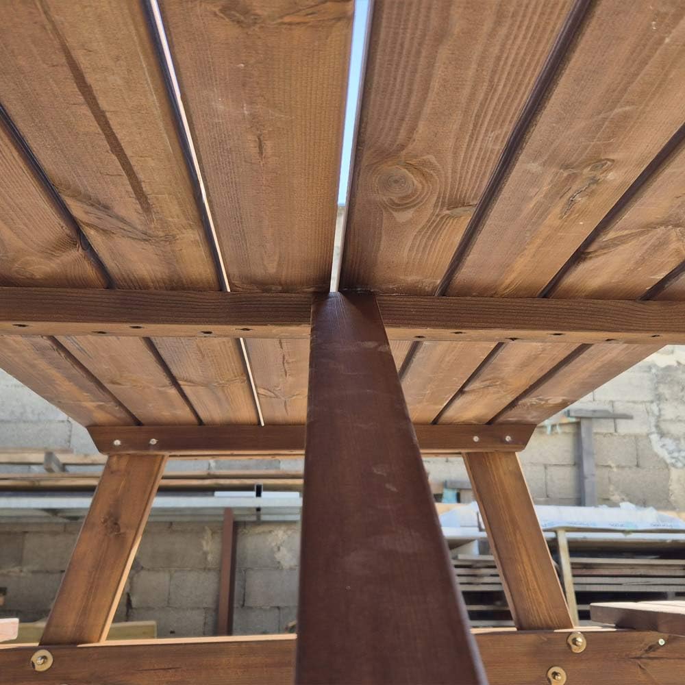 SUNWOOD Tavolo da Picnic in Legno con Panche Integrate 180 x 165 cm, 6 posti, in Pino Massello, Made in Italy