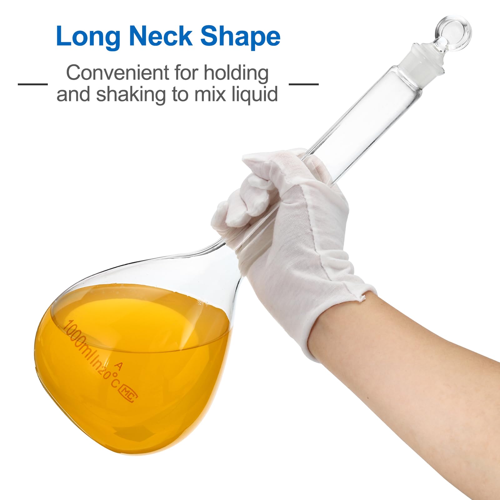 PATIKIL Matraccio Graduato da 1000ml, 2Pz Matraccio Graduato Graduata in Vetro Borosilicato 3.3 con Tappo in Vetro Tolleranza 0.7ml per Esperimenti di Laboratorio, Trasparente