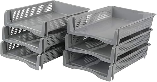 Miniatura 6 de Lesbin Paquete de 6 bandejas apilables de plástico gris para cartas, bandejas apilables para documentos