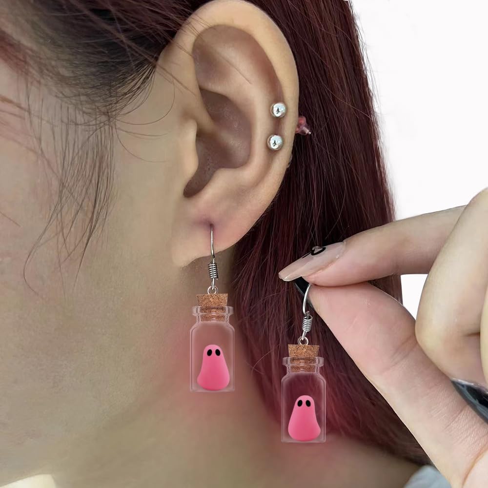 Red Ghost In A Bottle Earrings, Ghost Earring, The Adopt A Ghost Dangle Earrings Halloween Jewelry Accessories for Women - Image 5