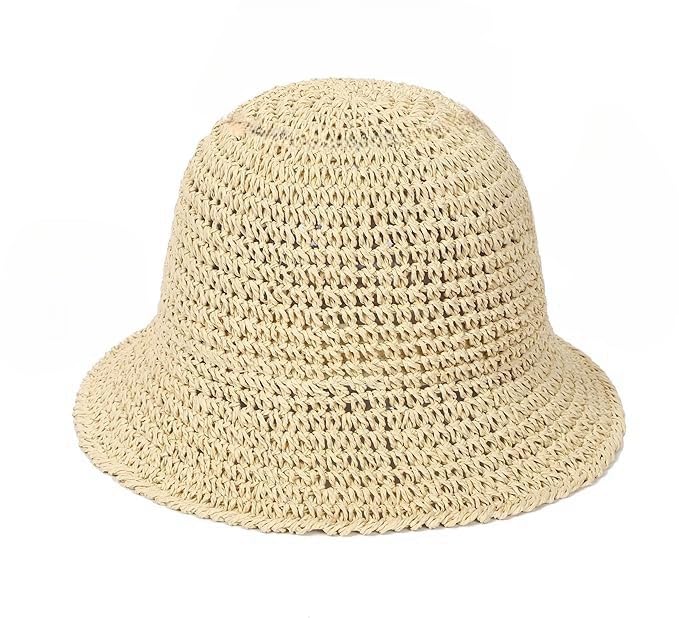 Image of Womens Floppy Straw Sun Hat Packable Wide Brim Summer Beach Hat Foldable Crochet Bucket Hats