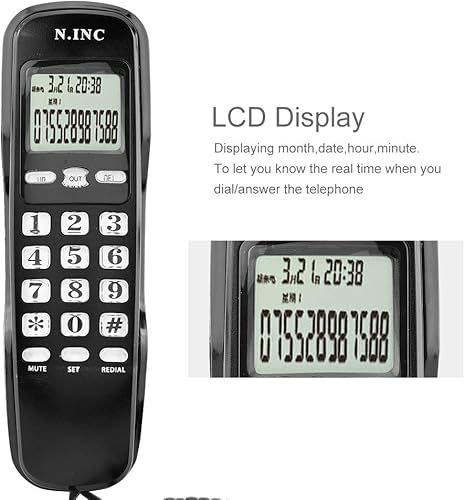 Miniatura 5 de Teléfono montado en la pared, mini teléfono fijo multifuncional portátil con sistema de identificación de llamadas DTMFFSK y pantalla LCD para