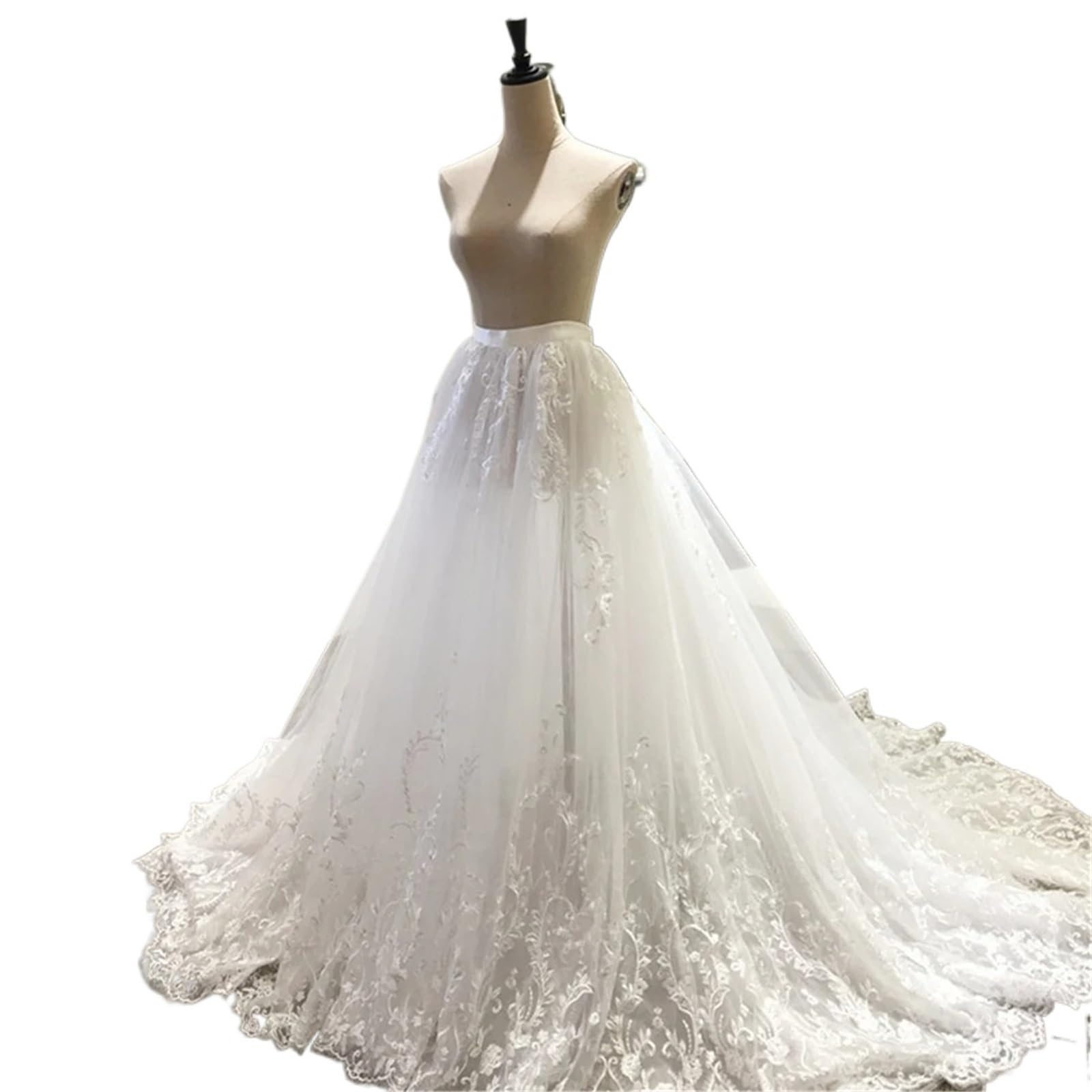 Gonna da Sposa Rimovibile con Strascico Staccabile in Tulle e Pizzo di Lusso, for Abiti da Sposa.(White,4XL)