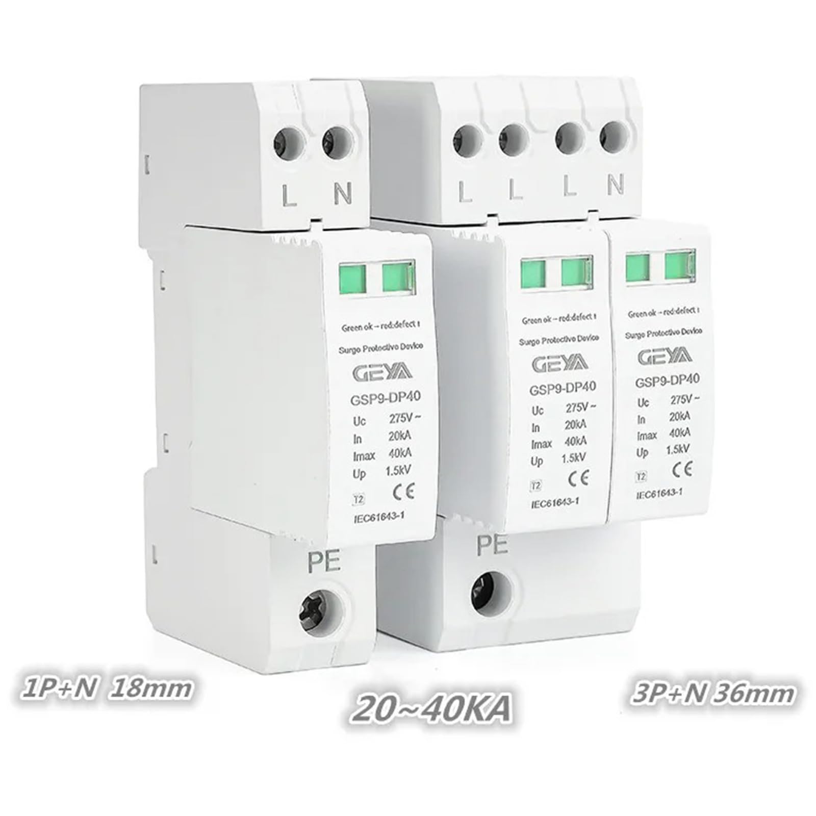GEYA Surge Protector Lightning Protection Low-Voltage Arrester Device 20-40KA SPD (3P+N,AC275V)