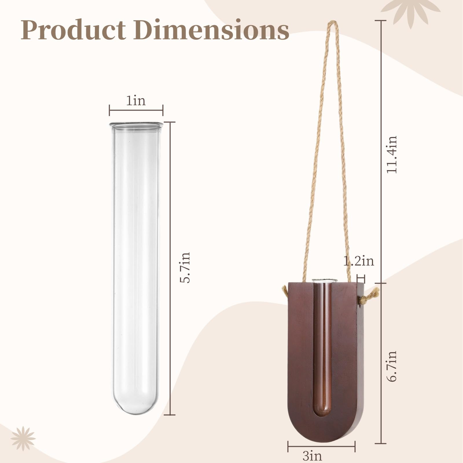 6 PCS Wooden Wall Planters With Glass Tubes - Indoor Hanging Flower Vases For Home Decor