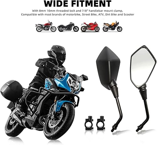 Miniatura 5 de DREAMIZER Espejos universales para motocicleta, manillar M8 M10, retrovisor, con abrazadera de manillar de 7/8 pulgadas, compatible con Street