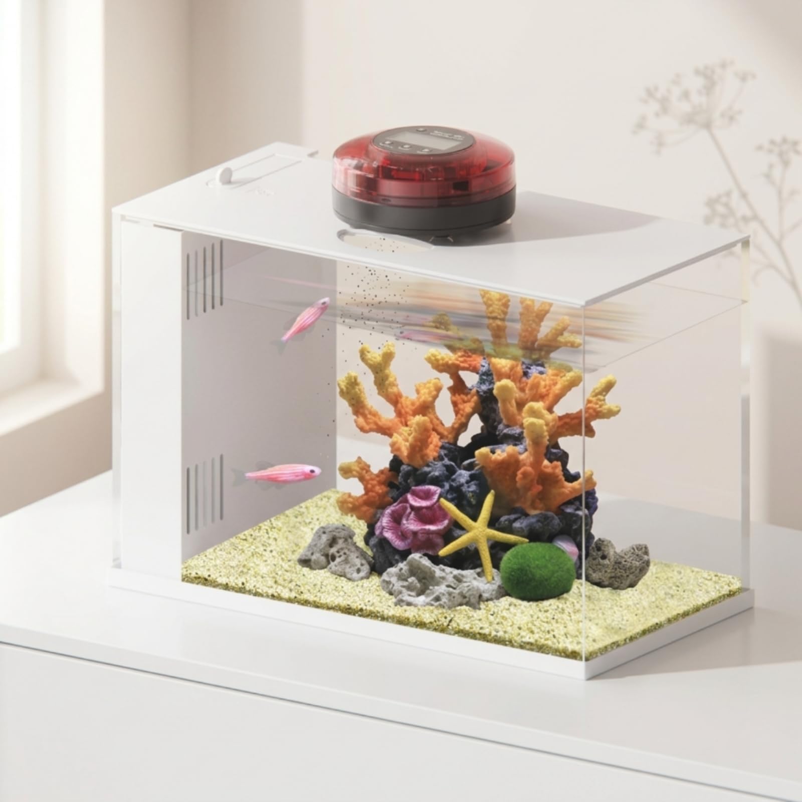Distributeur Nourriture avec Écran Digital Temporisé Mangeoire Compact Nourrisseur D'aquarium pour Vacances