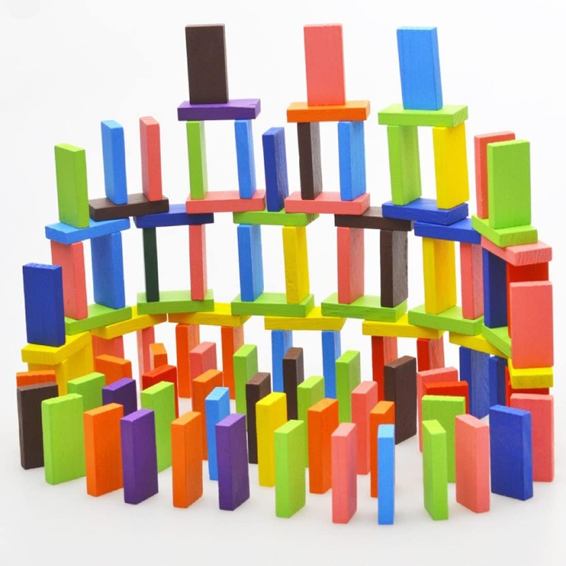 Voolex - Wooden Color Dominos Tiles for Building, Stacking, Racing, Tumbling, Bulk Dominos for Kids - Educational Toy Set - Pack of 100