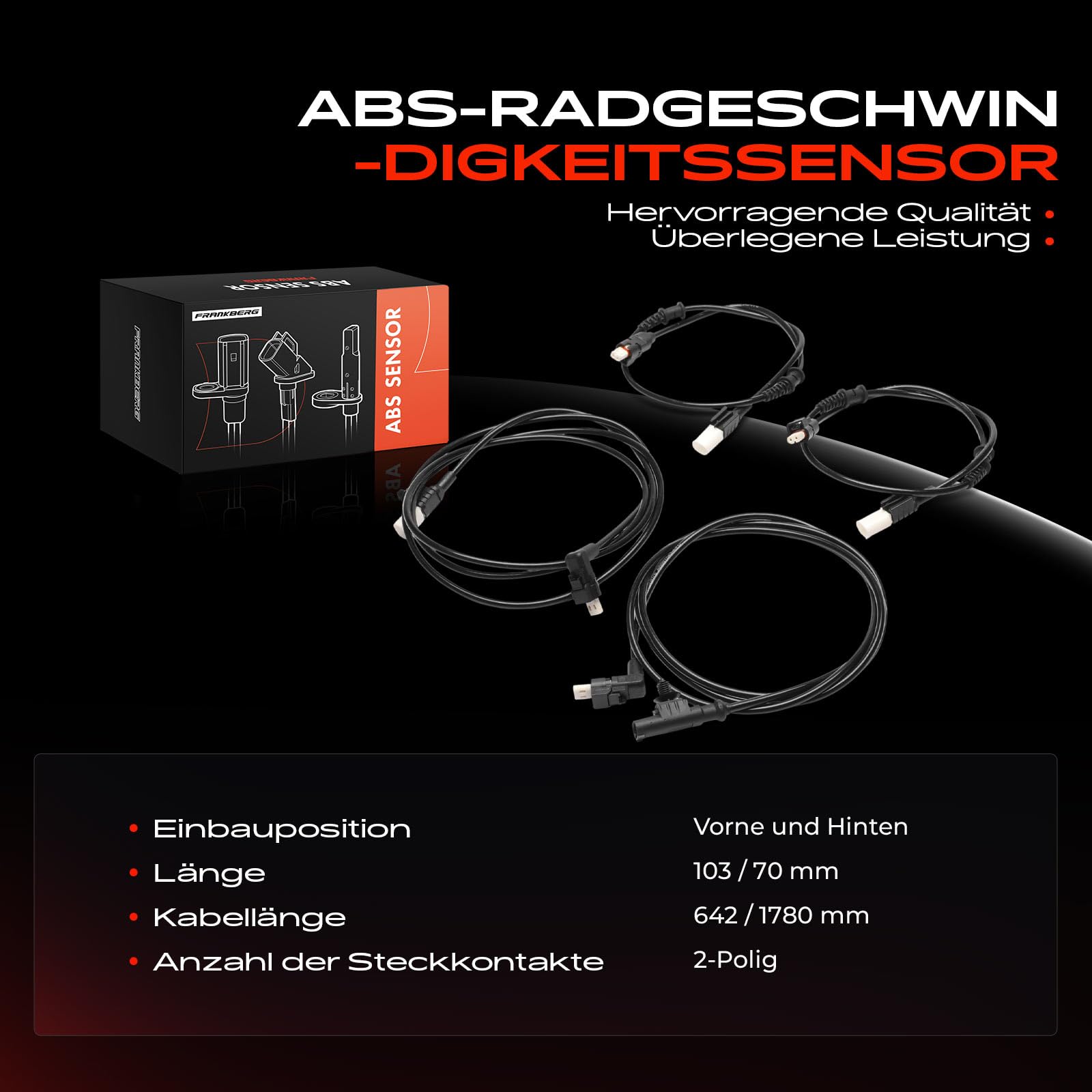 Frankberg 4x Sensor de velocidad AbajoS AbajoS Speed Sensor 2 Polos Delantero Trasera Compatible con Sprinter 1500 2500/3500 Replace# A9075403405,9075403405