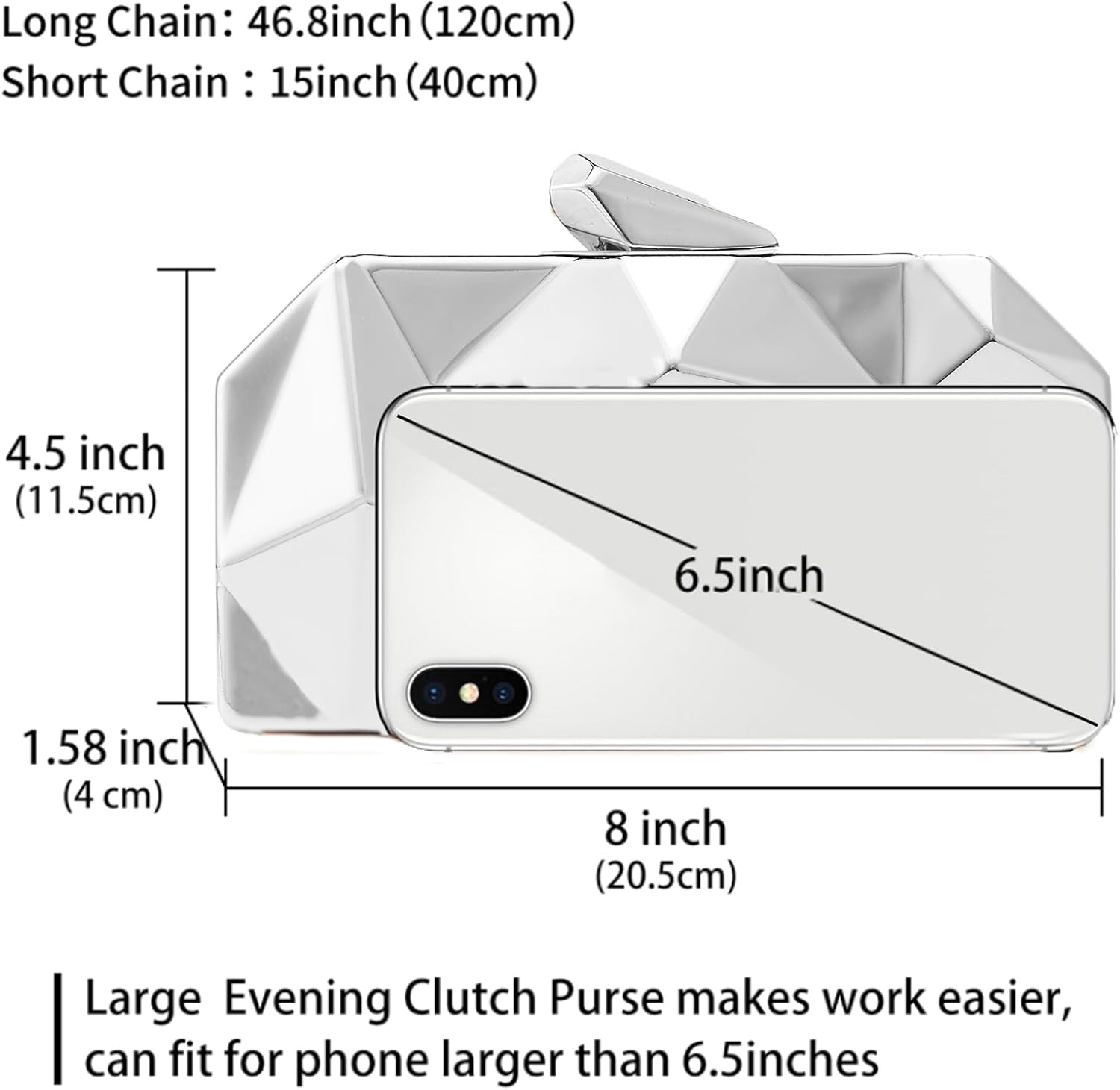 Women Lattice Pattern Metal Evening Clutch Bag,Geometric Evening Clutch Purse Handbag With Chain Strap - Image 3