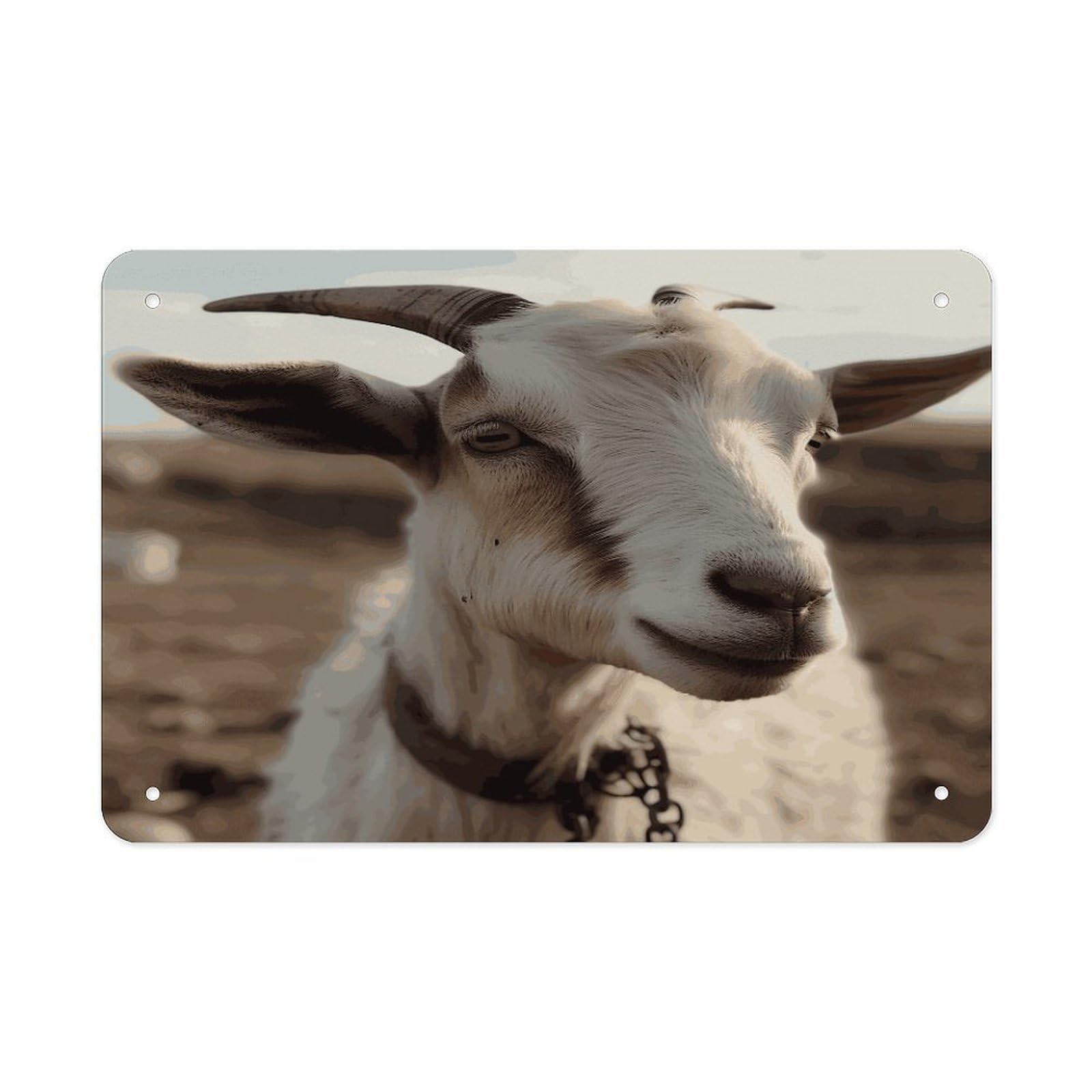 Fekiloot Style Goat On Hillside Metal Signs Wall Art Tin Sign